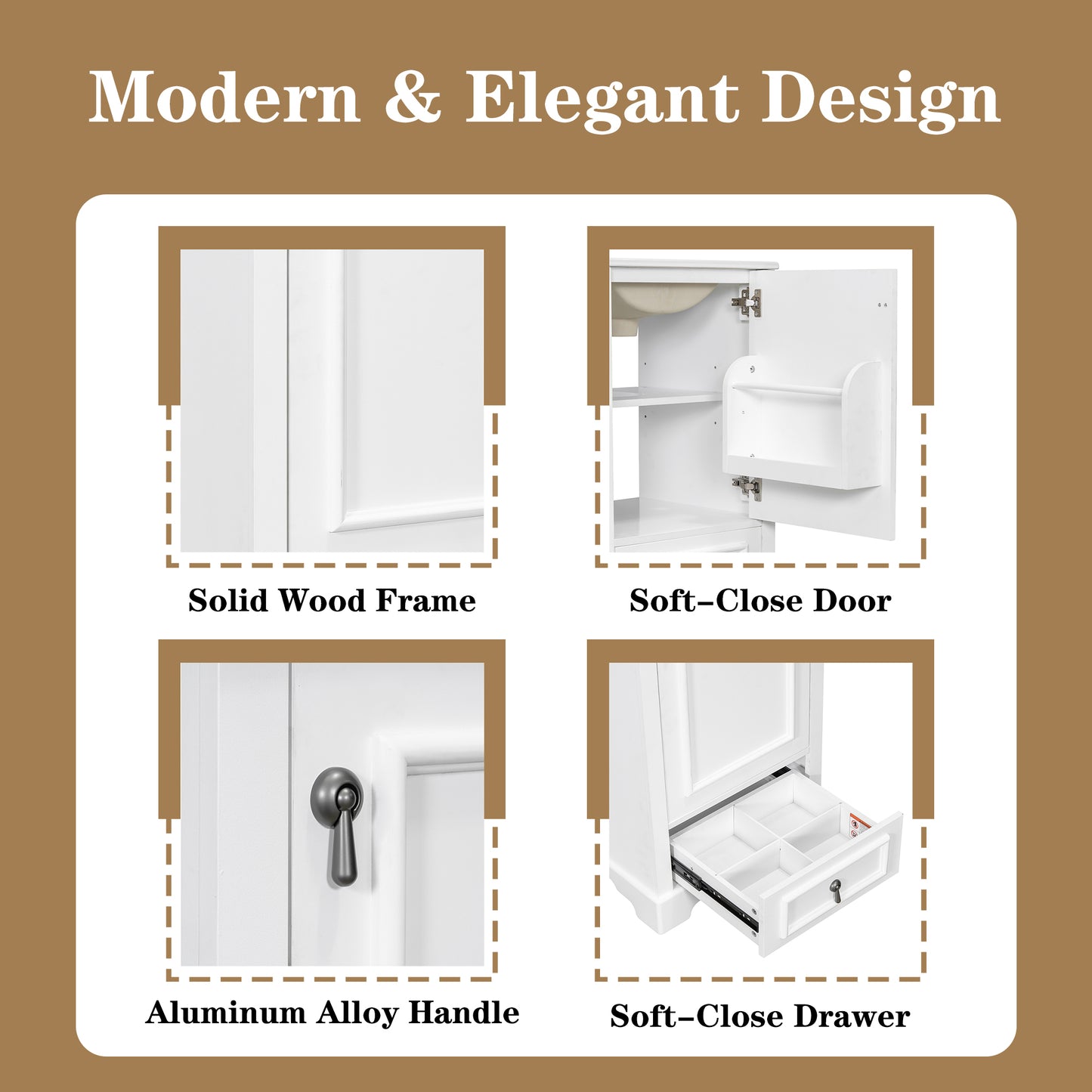 VanityFus White 20-in Bathroom Vanity Single Sink Combo Ceramic Top 1 Soft-Close Doors 1 Drawer Adjustable shelves