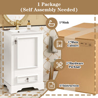 VanityFus White 20-in Bathroom Vanity Single Sink Combo Ceramic Top 1 Soft-Close Doors 1 Drawer Adjustable shelves