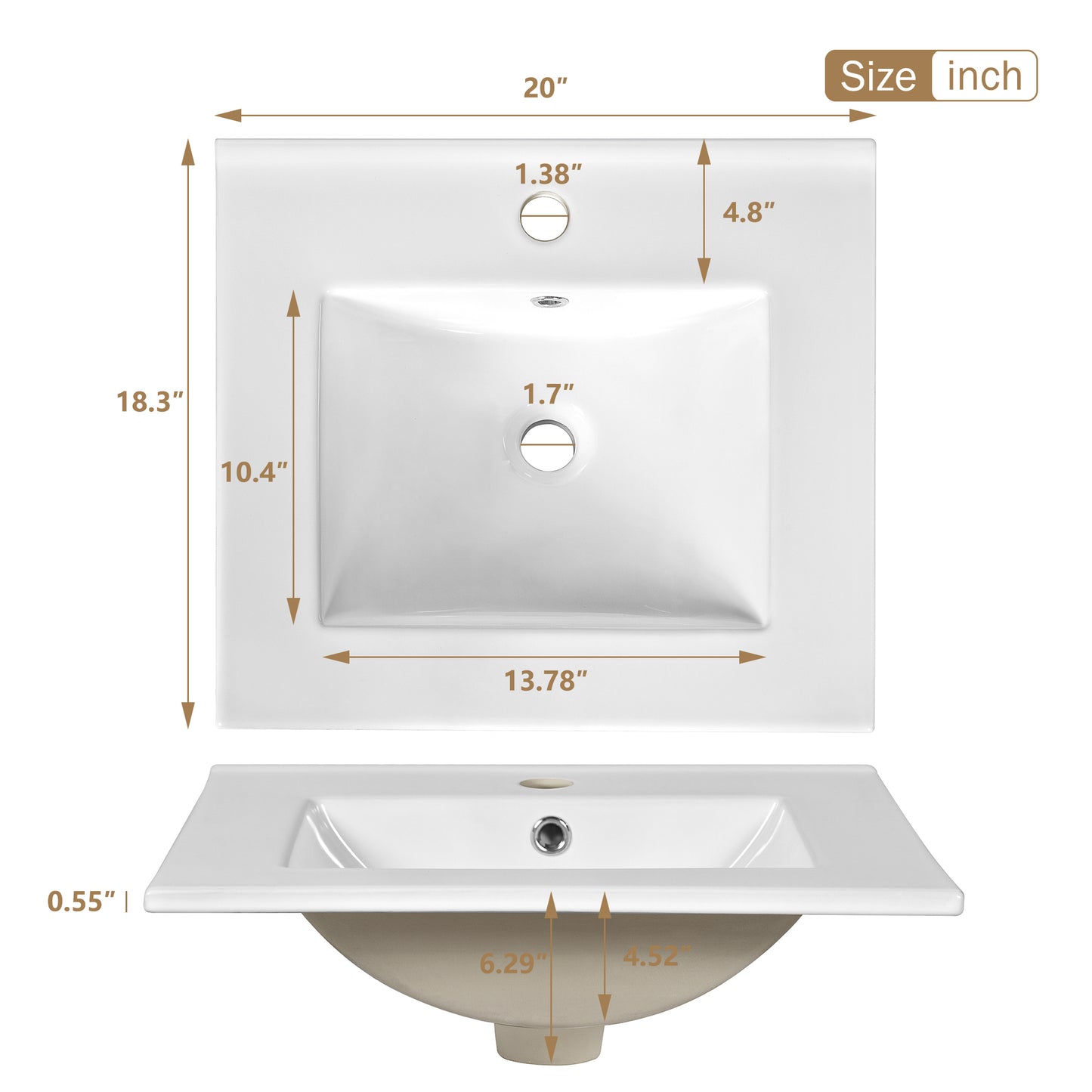VanityFus White 20-in Bathroom Vanity Single Sink Combo Ceramic Top 1 Soft-Close Doors 1 Drawer Adjustable shelves