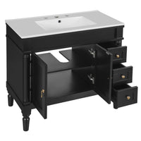 VanityFus Black 36-in Bathroom Vanity Single Sink Combo Ceramic Top 2 Soft-Close Doors 3 Drawers Adjustable Shelves