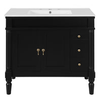 VanityFus Black 36-in Bathroom Vanity Single Sink Combo Ceramic Top 2 Soft-Close Doors 3 Drawers Adjustable Shelves