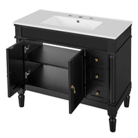 VanityFus Black 36-in Bathroom Vanity Single Sink Combo Ceramic Top 2 Soft-Close Doors 3 Drawers Adjustable Shelves