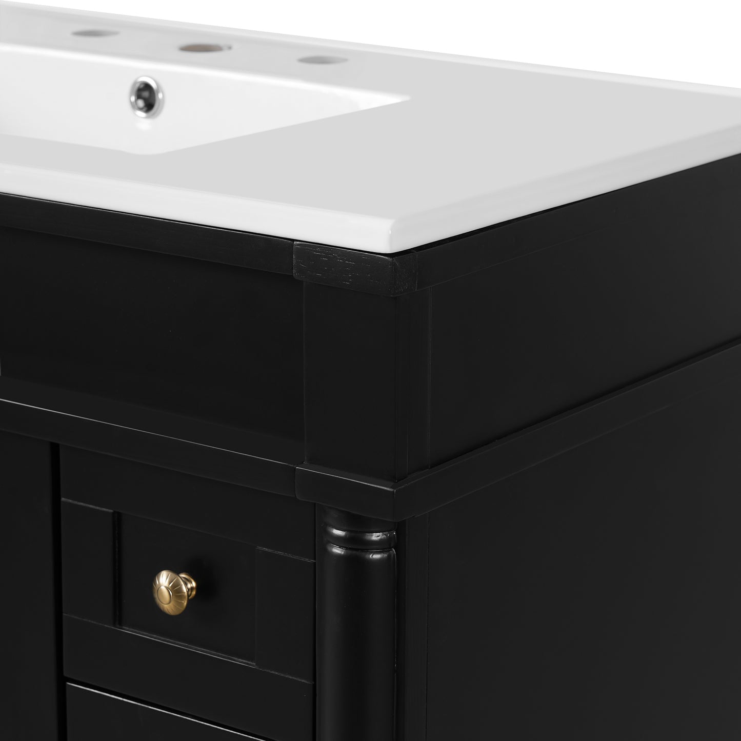 VanityFus Black 36-in Bathroom Vanity Single Sink Combo Ceramic Top 2 Soft-Close Doors 3 Drawers Adjustable Shelves