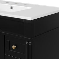 VanityFus Black 36-in Bathroom Vanity Single Sink Combo Ceramic Top 2 Soft-Close Doors 3 Drawers Adjustable Shelves