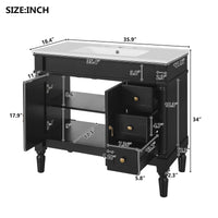 VanityFus Black 36-in Bathroom Vanity Single Sink Combo Ceramic Top 2 Soft-Close Doors 3 Drawers Adjustable Shelves