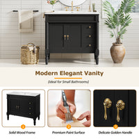 VanityFus Black 36-in Bathroom Vanity Single Sink Combo Ceramic Top 2 Soft-Close Doors 3 Drawers Adjustable Shelves