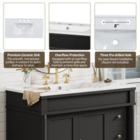 VanityFus Black 36-in Bathroom Vanity Single Sink Combo Ceramic Top 2 Soft-Close Doors 3 Drawers Adjustable Shelves