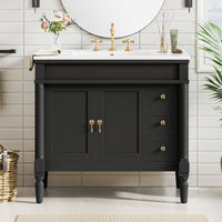 VanityFus Black 36-in Bathroom Vanity Single Sink Combo Ceramic Top 2 Soft-Close Doors 3 Drawers Adjustable Shelves