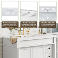 VanityFus White 36-in Bathroom Vanity Single Sink Combo Ceramic Top 2 Soft-Close Doors 3 Drawers Adjustable Shelves
