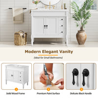 VanityFus White 36-in Bathroom Vanity Single Sink Combo Ceramic Top 2 Soft-Close Doors 3 Drawers Adjustable Shelves