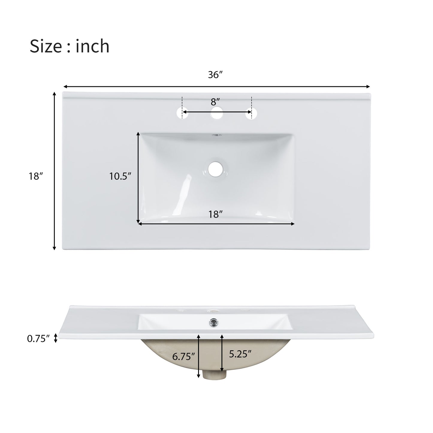 VanityFus White 36-in Bathroom Vanity Single Sink Combo Ceramic Top 2 Soft-Close Doors 3 Drawers Adjustable Shelves