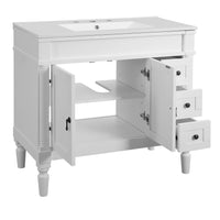 VanityFus White 36-in Bathroom Vanity Single Sink Combo Ceramic Top 2 Soft-Close Doors 3 Drawers Adjustable Shelves