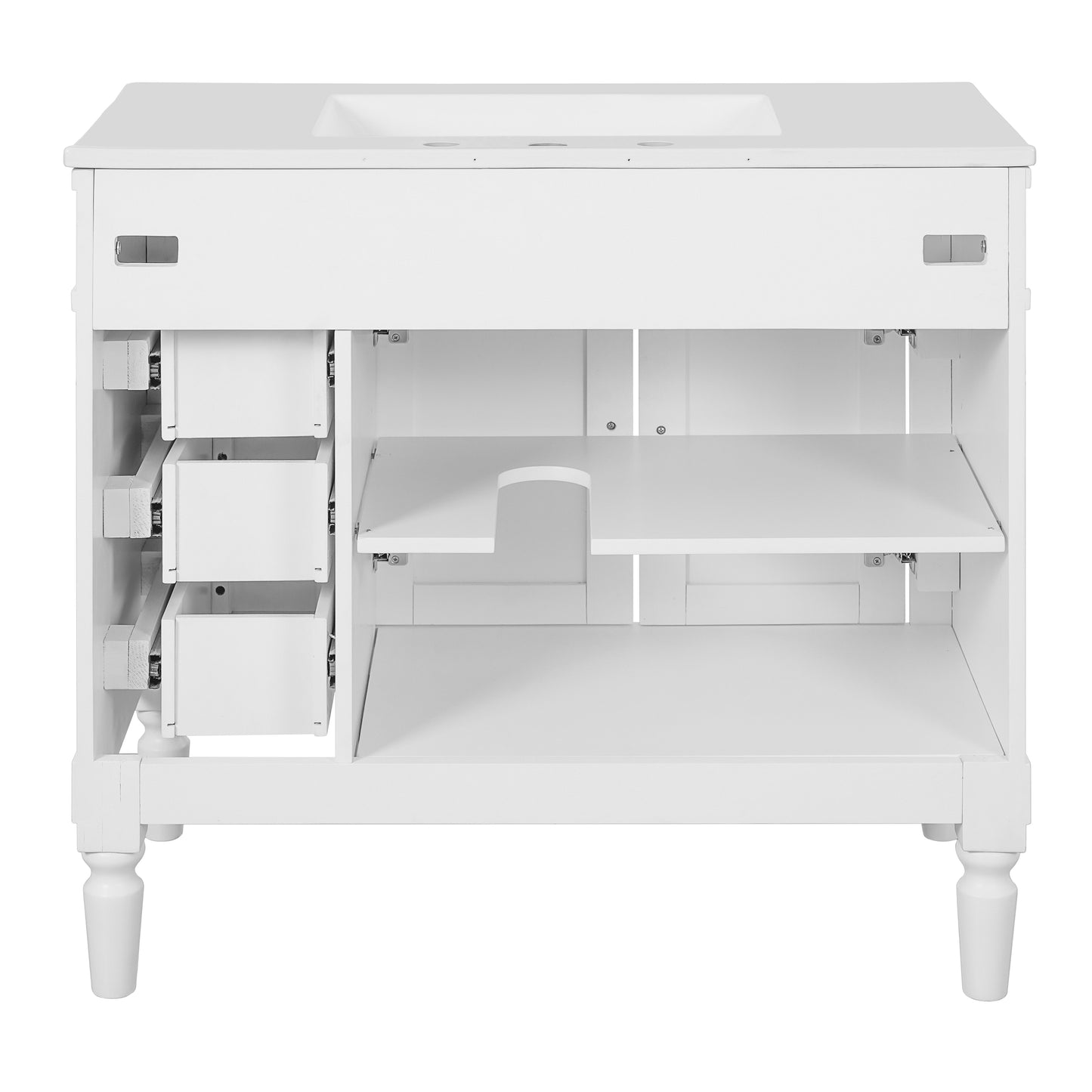 VanityFus White 36-in Bathroom Vanity Single Sink Combo Ceramic Top 2 Soft-Close Doors 3 Drawers Adjustable Shelves