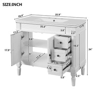 VanityFus White 36-in Bathroom Vanity Single Sink Combo Ceramic Top 2 Soft-Close Doors 3 Drawers Adjustable Shelves
