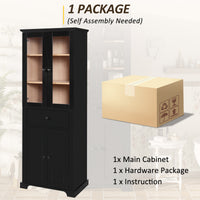 VanityFus Black 15.67-in x 23.96-in x 67.57-in Wood Freestanding Soft Close Linen Cabinet adjustable shelves 4 Soft close doors 1 drawers