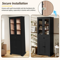 VanityFus Black 15.67-in x 23.96-in x 67.57-in Wood Freestanding Soft Close Linen Cabinet adjustable shelves 4 Soft close doors 1 drawers