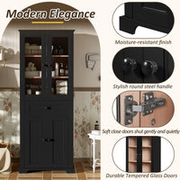 VanityFus Black 15.67-in x 23.96-in x 67.57-in Wood Freestanding Soft Close Linen Cabinet adjustable shelves 4 Soft close doors 1 drawers