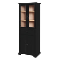 VanityFus Black 15.67-in x 23.96-in x 67.57-in Wood Freestanding Soft Close Linen Cabinet adjustable shelves 4 Soft close doors 1 drawers