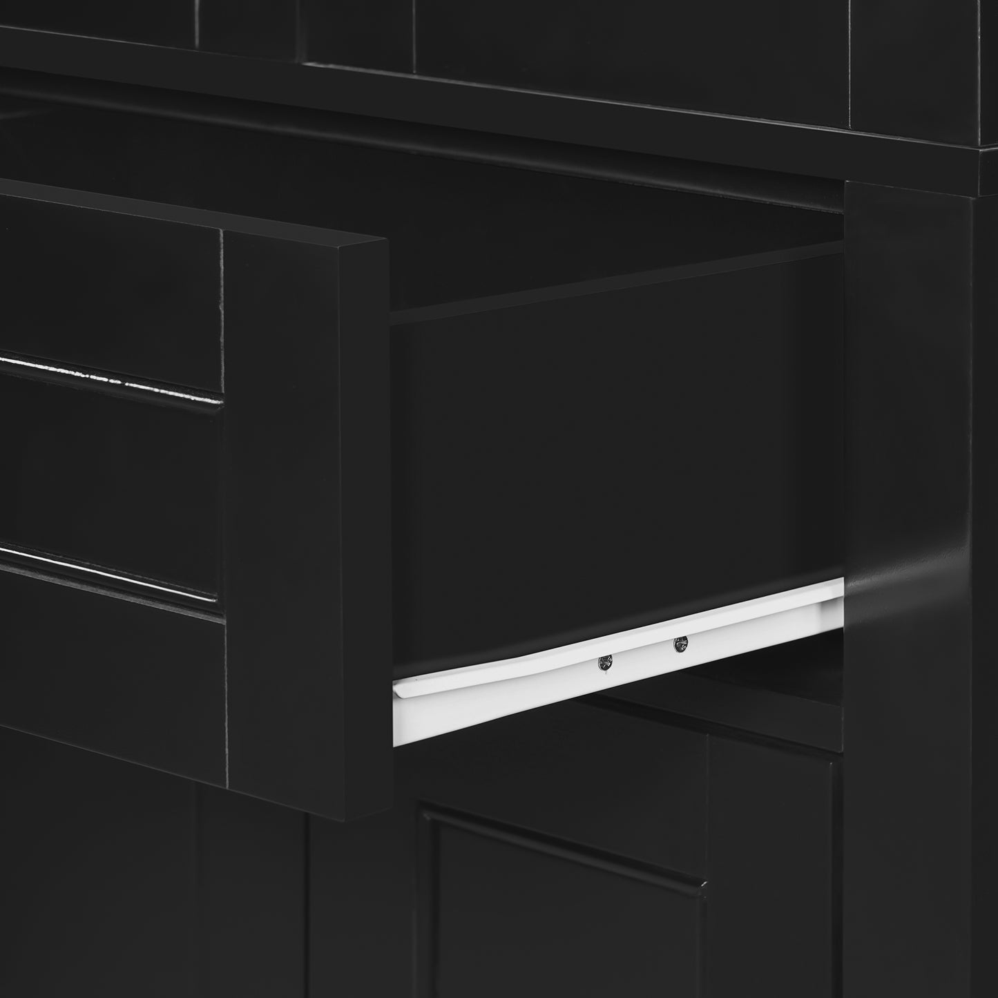 VanityFus Black 15.67-in x 23.96-in x 67.57-in Wood Freestanding Soft Close Linen Cabinet adjustable shelves 4 Soft close doors 1 drawers