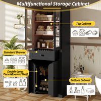 VanityFus Black 15.67-in x 23.96-in x 67.57-in Wood Freestanding Soft Close Linen Cabinet adjustable shelves 4 Soft close doors 1 drawers