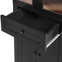 VanityFus Black 15.67-in x 23.96-in x 67.57-in Wood Freestanding Soft Close Linen Cabinet adjustable shelves 4 Soft close doors 1 drawers