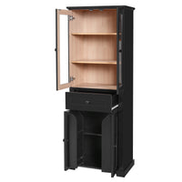 VanityFus Black 15.67-in x 23.96-in x 67.57-in Wood Freestanding Soft Close Linen Cabinet adjustable shelves 4 Soft close doors 1 drawers