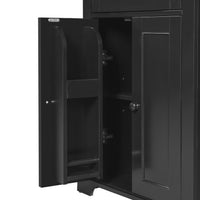 VanityFus Black 15.67-in x 23.96-in x 67.57-in Wood Freestanding Soft Close Linen Cabinet adjustable shelves 4 Soft close doors 1 drawers