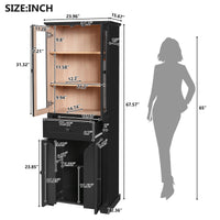VanityFus Black 15.67-in x 23.96-in x 67.57-in Wood Freestanding Soft Close Linen Cabinet adjustable shelves 4 Soft close doors 1 drawers