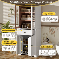 VanityFus White 15.67-in x 23.96-in x 67.57-in Wood Freestanding Soft Close Linen Cabinet adjustable shelves 4 Soft close doors 1 drawers