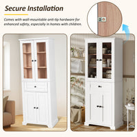 VanityFus White 15.67-in x 23.96-in x 67.57-in Wood Freestanding Soft Close Linen Cabinet adjustable shelves 4 Soft close doors 1 drawers