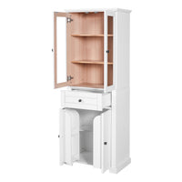 VanityFus White 15.67-in x 23.96-in x 67.57-in Wood Freestanding Soft Close Linen Cabinet adjustable shelves 4 Soft close doors 1 drawers