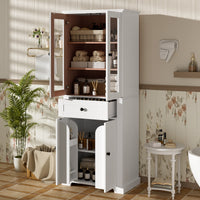 VanityFus White 15.67-in x 23.96-in x 67.57-in Wood Freestanding Soft Close Linen Cabinet adjustable shelves 4 Soft close doors 1 drawers