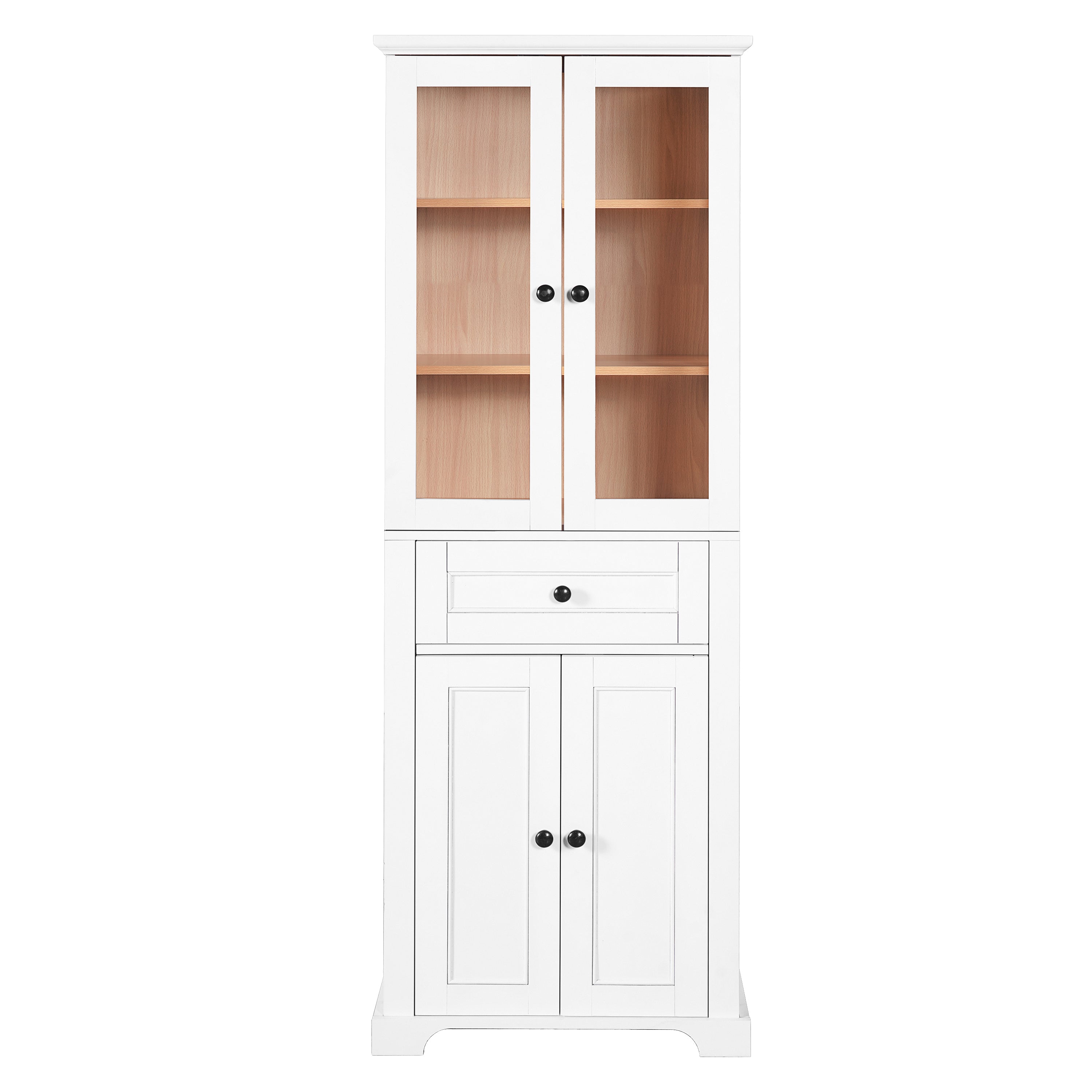 VanityFus White 15.67-in x 23.96-in x 67.57-in Wood Freestanding Soft Close Linen Cabinet adjustable shelves 4 Soft close doors 1 drawers