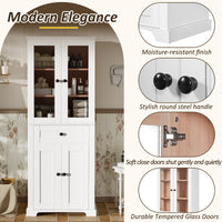 VanityFus White 15.67-in x 23.96-in x 67.57-in Wood Freestanding Soft Close Linen Cabinet adjustable shelves 4 Soft close doors 1 drawers