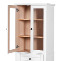 VanityFus White 15.67-in x 23.96-in x 67.57-in Wood Freestanding Soft Close Linen Cabinet adjustable shelves 4 Soft close doors 1 drawers