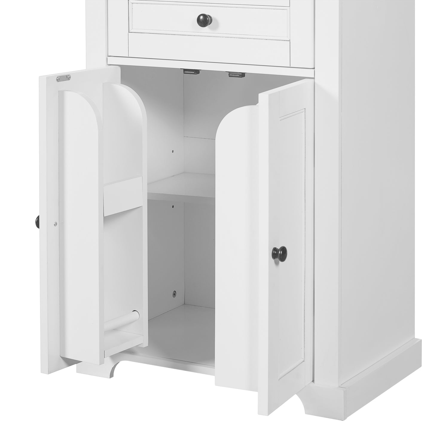 VanityFus White 15.67-in x 23.96-in x 67.57-in Wood Freestanding Soft Close Linen Cabinet adjustable shelves 4 Soft close doors 1 drawers