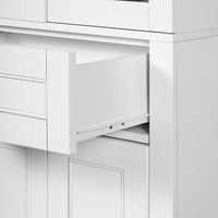 VanityFus White 15.67-in x 23.96-in x 67.57-in Wood Freestanding Soft Close Linen Cabinet adjustable shelves 4 Soft close doors 1 drawers