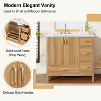 VanityFus 36-in Bathroom Vanity Single Sink Combo Wood Ceramic Top 2 Soft-Close Doors 4 Drawer Adjustable shelves
