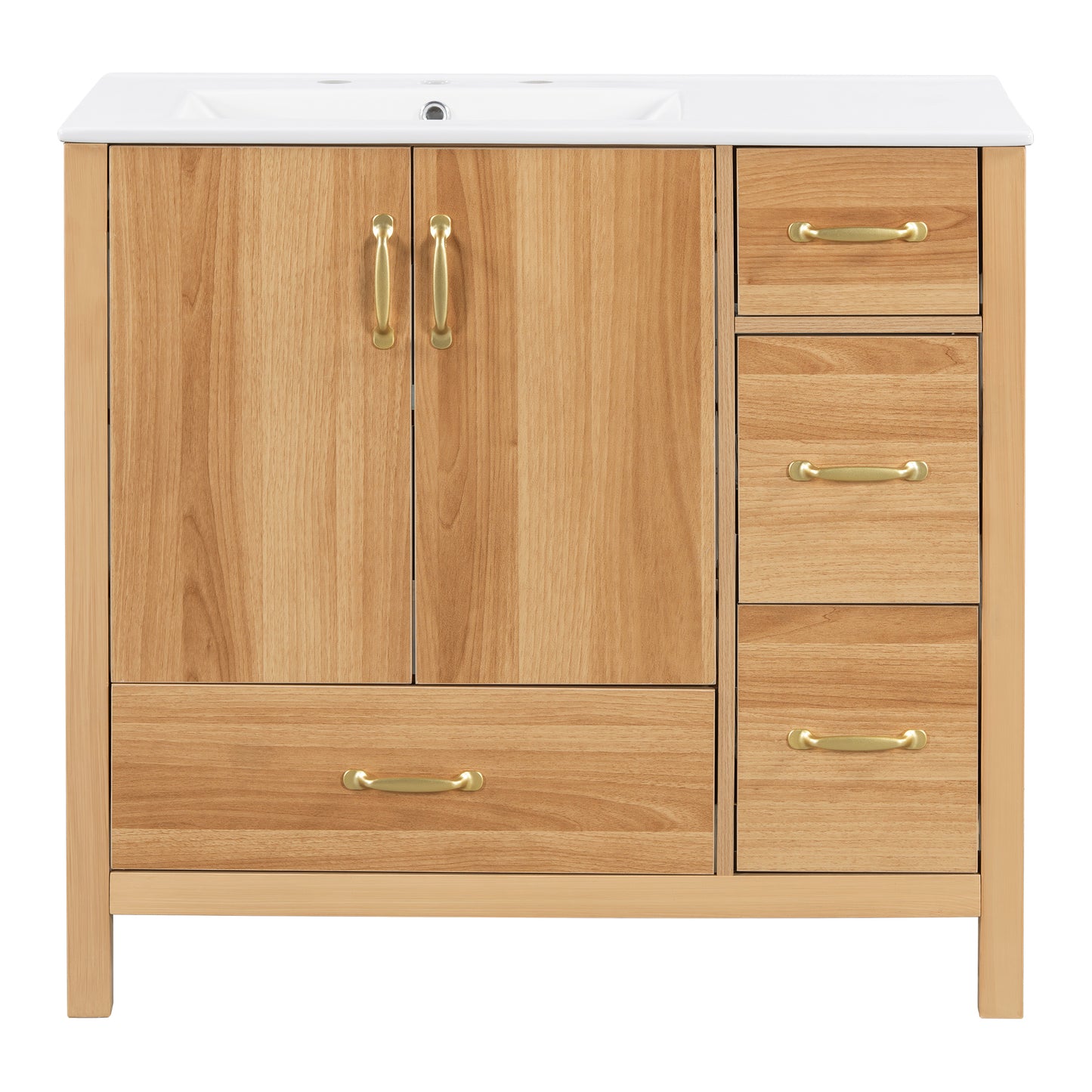 VanityFus 36-in Bathroom Vanity Single Sink Combo Wood Ceramic Top 2 Soft-Close Doors 4 Drawer Adjustable shelves