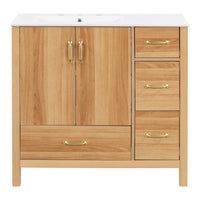 VanityFus 36-in Bathroom Vanity Single Sink Combo Wood Ceramic Top 2 Soft-Close Doors 4 Drawer Adjustable shelves