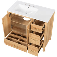 VanityFus 36-in Bathroom Vanity Single Sink Combo Wood Ceramic Top 2 Soft-Close Doors 4 Drawer Adjustable shelves