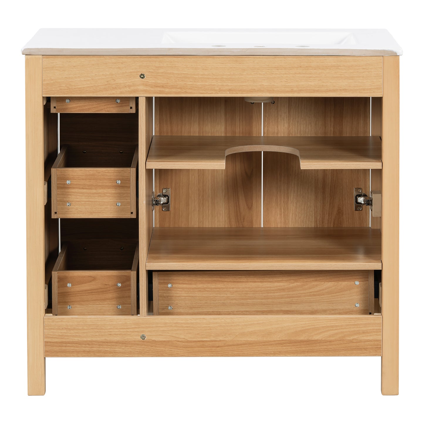 VanityFus 36-in Bathroom Vanity Single Sink Combo Wood Ceramic Top 2 Soft-Close Doors 4 Drawer Adjustable shelves