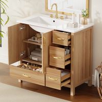 VanityFus 36-in Bathroom Vanity Single Sink Combo Wood Ceramic Top 2 Soft-Close Doors 4 Drawer Adjustable shelves