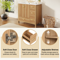 VanityFus 36-in Bathroom Vanity Single Sink Combo Wood Ceramic Top 2 Soft-Close Doors 4 Drawer Adjustable shelves