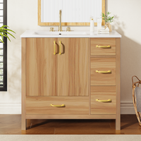 VanityFus 36-in Bathroom Vanity Single Sink Combo Wood Ceramic Top 2 Soft-Close Doors 4 Drawer Adjustable shelves