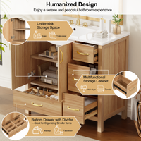 VanityFus 36-in Bathroom Vanity Single Sink Combo Wood Ceramic Top 2 Soft-Close Doors 4 Drawer Adjustable shelves