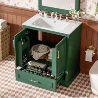 VanityFus 30-in Bathroom Vanity Green Single Sink Combo Ceramic Top 2 Soft-Close Doors 1 Drawer