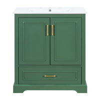 VanityFus 30-in Bathroom Vanity Green Single Sink Combo Ceramic Top 2 Soft-Close Doors 1 Drawer