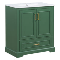 VanityFus 30-in Bathroom Vanity Green Single Sink Combo Ceramic Top 2 Soft-Close Doors 1 Drawer