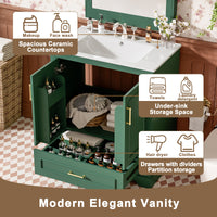 VanityFus 30-in Bathroom Vanity Green Single Sink Combo Ceramic Top 2 Soft-Close Doors 1 Drawer